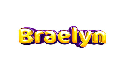 Braelyn girls name sticker colorful party balloon birthday helium air shiny yellow purple cutout