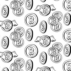 Black and white pattern with bitcoin coin