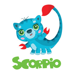 zodiac sign scorpio, blue cat with a large number of paws and with a poisonous tail, year of the cat, isolated object on a white background, cartoon illustration, vector,