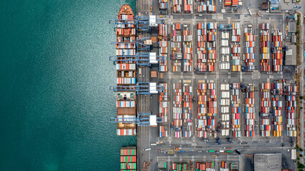 Aerial top view container ship global business logistic transportation import export container box,...