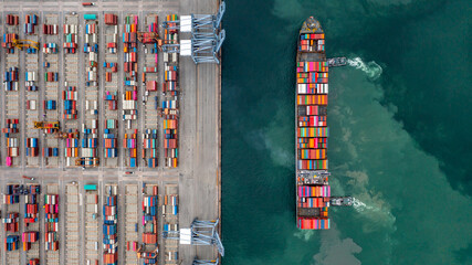 Aerial top view container ship global business logistic transportation import export container box,...