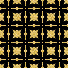 Gold arabic seamless pattern, shimmer gold glitter black decorative background for design