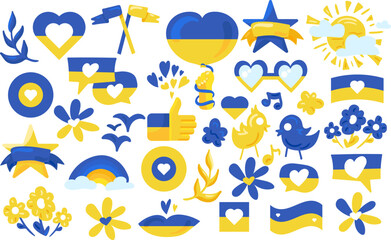 Ukraine national flag colored symbol set vector