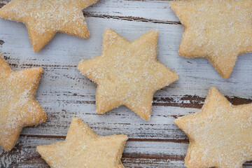 Selective focus Star shaped plain sugar cookies, a fun and easy homemade treat and festive favorite