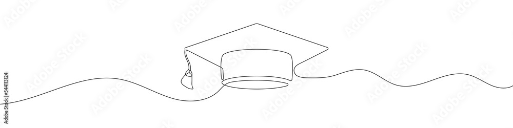Wall mural continuous linear drawing of graduation cap. graduation cap icon. abstract background drawn with one