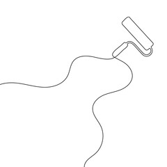 Continuous linear drawing of paint roller. Repair concept. One line drawn background. Vector illustration. Abstract linear background