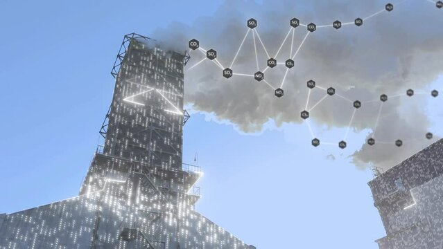 The concept of harmful emissions from the factory chimney. Smoke from the chimney of a large factory. Visualization of environmental pollution.