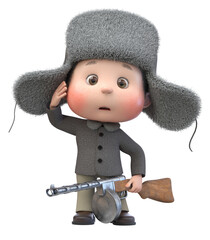 3d illustration little boy with a machine gun in his hands