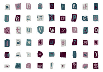 Collection of vintage style Paper Letters. Alphabet letters. Vector illustration