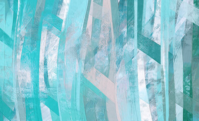 Azure green textured canvas, abstract paint strokes. Artistic brush daubs and smears grungy background