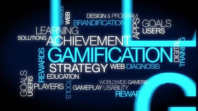 Gamification strategy brandification coaching management learning words tag cloud blue text conference science research technology innovation tagcloud word apps 