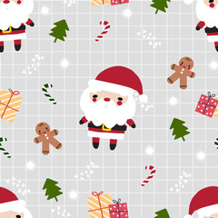 Cute Santa Claus and Gingerbread Seamless Pattern