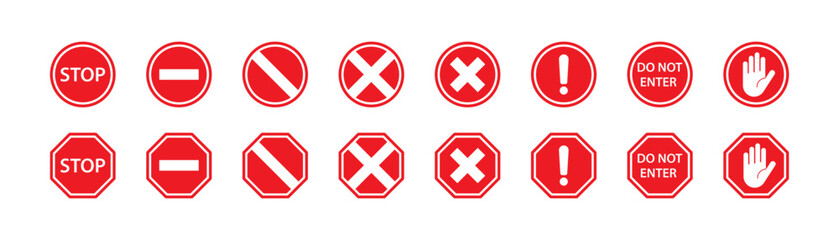 Fototapeta premium Stop icon. Forbidden symbol. Red danger sign. Vector sign.