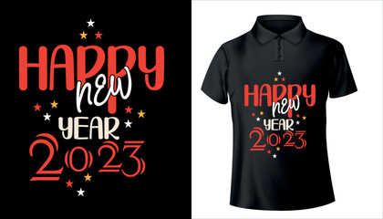 happy new year 2023 typography t shirt design premium vector