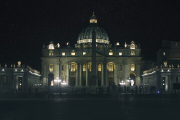 Fototapeta na wymiar Rome. The Vatican is one of the most popular destinations in the world. Admiring it at night under the stars is one of the things you absolutely must do in Rome