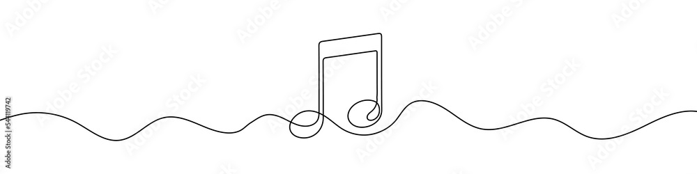 Sticker continuous line drawing of music note. music note one line icon. one line drawing background. vector