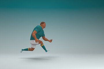 Obraz premium An athlete wearing a green shirt and white pants is runing. 3d rendering of cartoon character in acting.