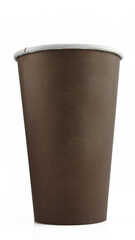 Brown paper cup with no cap isolated on white background