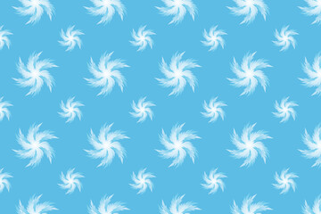 Seamless pattern of white snowflakes on a blue background.