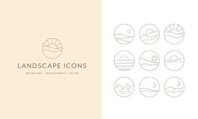 Circle landscape line art icons