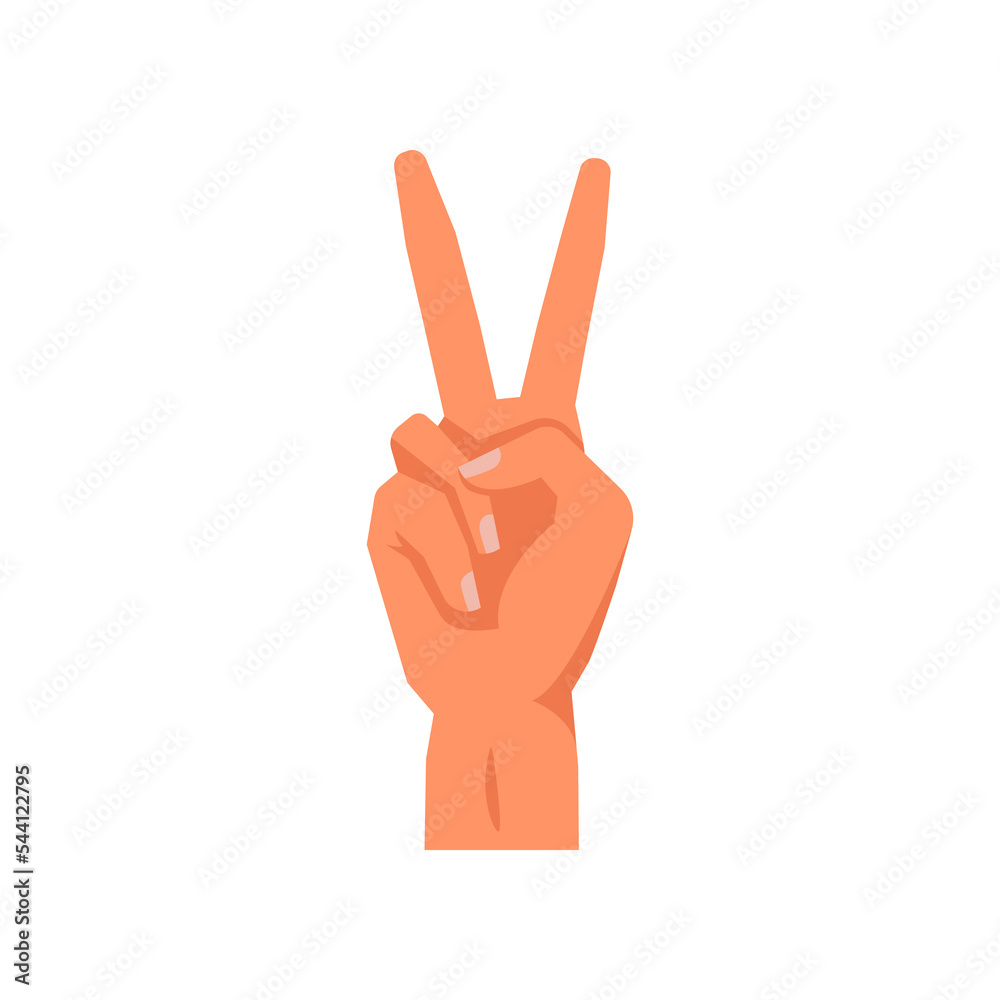 Poster nonverbal communication and language of symbols and signs. isolated peace or victory hand gesture wi