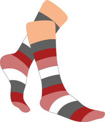 Vector image of legs in striped socks. Colorful textile. Suitable for labels, packaging, icons.