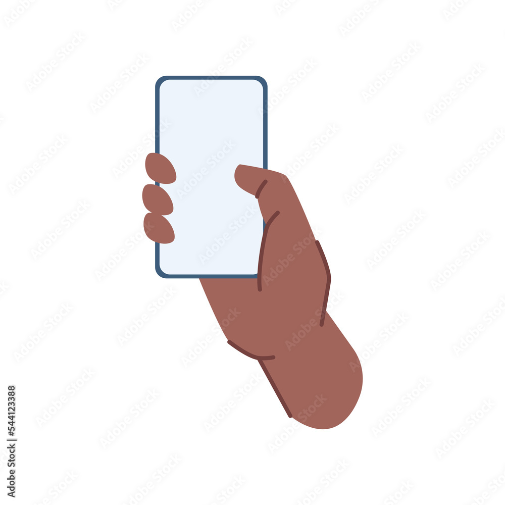 Poster users hand holding and showing smartphone with blank screen. isolated arm with mobile device, presen