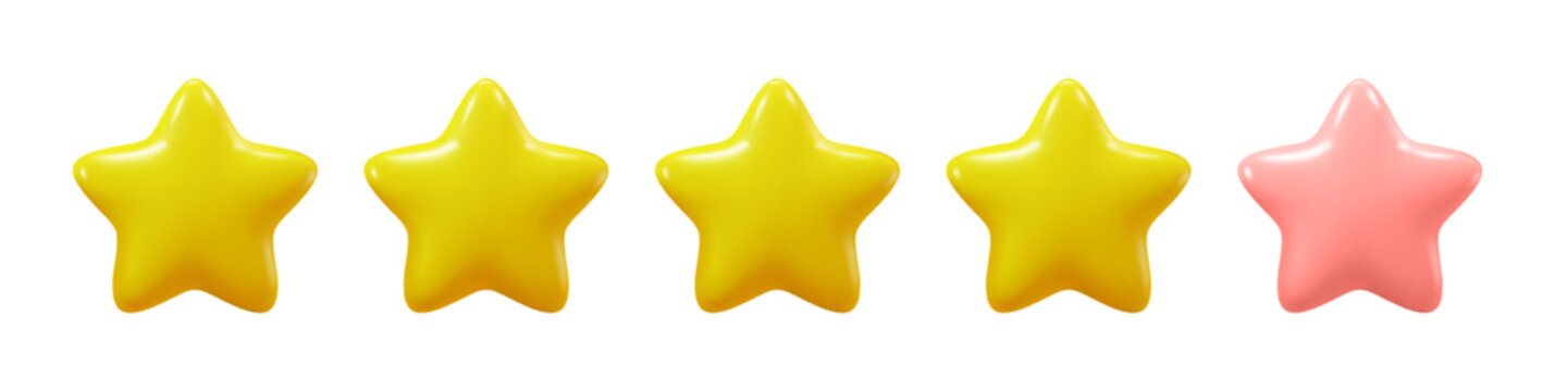 Golden four stars out of 5, isolated icon review or grade of services. Feedback from client or customer, assessment. Vector in three dimensional 3d style