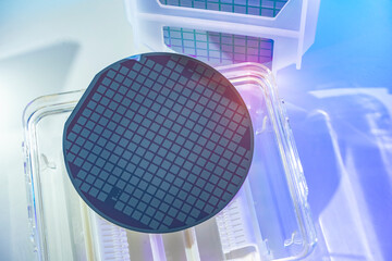 silicon wafers have a silicon dioxide coating sitting in a quartz wafer boat or tray - obrazy, fototapety, plakaty
