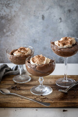 Eggless chocolate mousse with whipping cream and chocolate