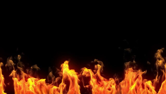 Flames Isolated On Black Background. Realistic Fire. Tileable.