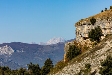 Fototapeta na wymiar The Gran Sasso d'Italia seen from the Majella National Park. Abruzzo, Italy