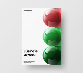 Trendy 3D spheres leaflet template. Minimalistic magazine cover design vector illustration.