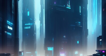 Sci-fi exterior of the city of the future, cyberpunk. Illustration, concept art.