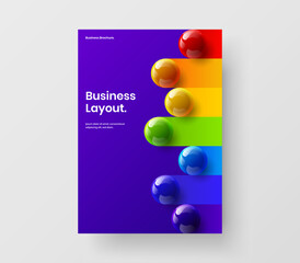 Modern poster design vector template. Simple 3D balls booklet layout.