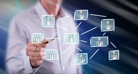 Man touching a social network concept