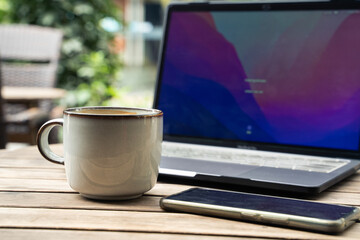 cup of coffee and laptop