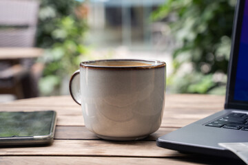 cup of coffee and laptop