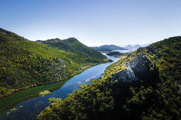 The Green hills of the Rijeka Crnojevica River, in the northern area of Skadar Lake National Park. Montenegro