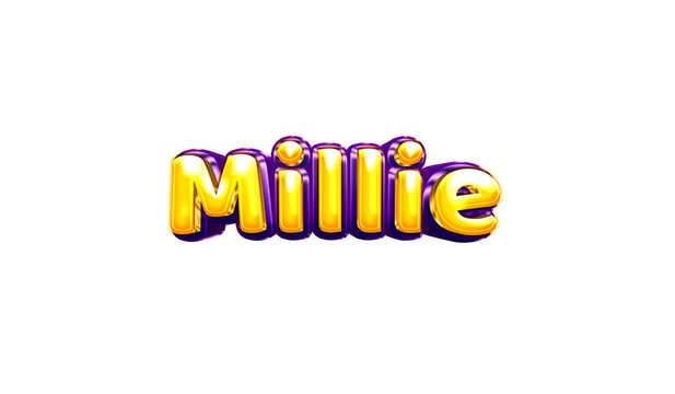 Millie girls name sticker colorful party balloon birthday helium air shiny yellow purple cutout