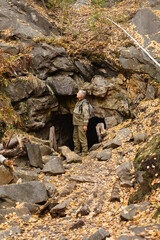 Portrait of an elderly man. A trip to the old mica mines in the Ural Mountains.