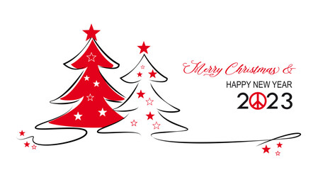 zwei weihnachtsbäume mit merry christmas and happy new year 2023