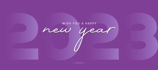 A Happy New Year 2023 banner concept design, New Year celebration banner, 2023 letters gradient purple vector and illustration.