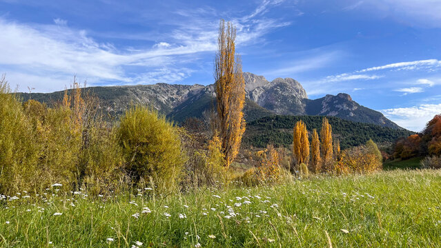 Autumn landscape in the Sierra del Cadi in the surroundings of the Pedraforca mountain in the province of Lleida in Catalonia