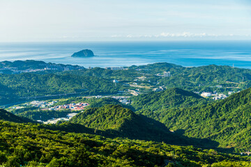 Fototapeta na wymiar Spectacular view of the Coastal Mountains overlooking New Taipei City and Keelung in Taiwan.