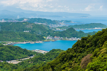 Fototapeta na wymiar Spectacular view of the Coastal Mountains overlooking New Taipei City and Keelung in Taiwan.