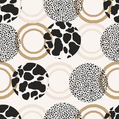 Animal print skin abstract vector hand-drawn seamles patterns with circles for textile design, paper, fabrics, digital, craft and ither design purposes
