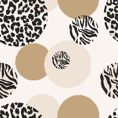 Animal print skin abstract vector hand-drawn seamles patterns with circles for textile design, paper, fabrics, digital, craft and ither design purposes
