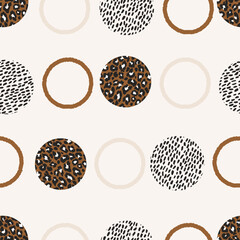 Animal print skin abstract vector hand-drawn seamles patterns with circles for textile design, paper, fabrics, digital, craft and ither design purposes

