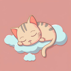 cat sleeping on a cloud children's illustration